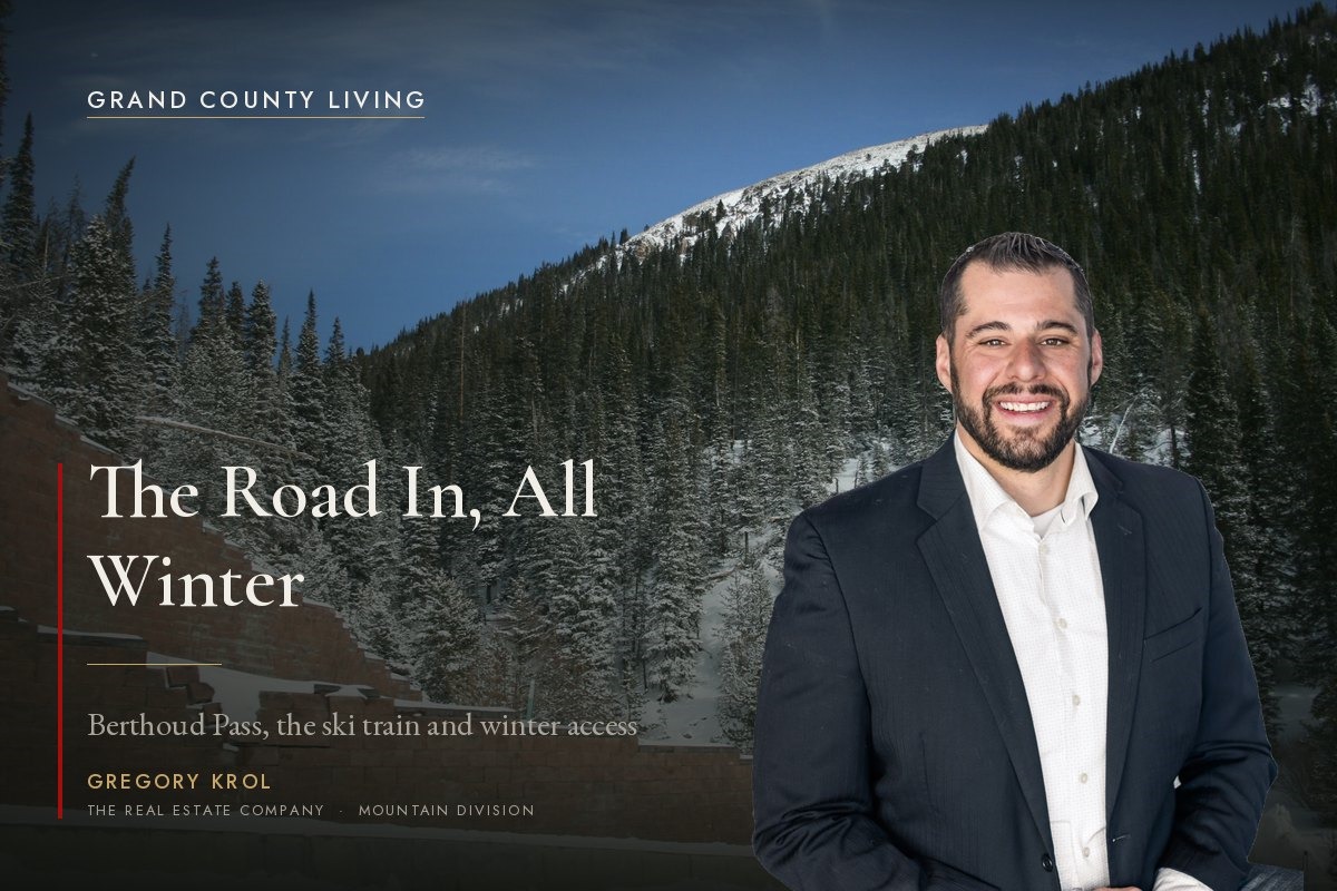 Snow-covered forest and ridgeline near Winter Park, Colorado